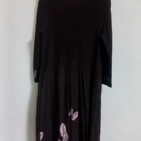 [BUNJANG] Brown Pleated Long Dress (Size 66-77) / 브라운 플리츠 롱원피스 66~77
