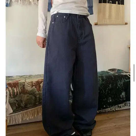 [BUNJANG] DailyJew Wide Cotton Pants Navy S New / 데일리쥬 와이드 코튼 팬츠 네이비 S 새상품