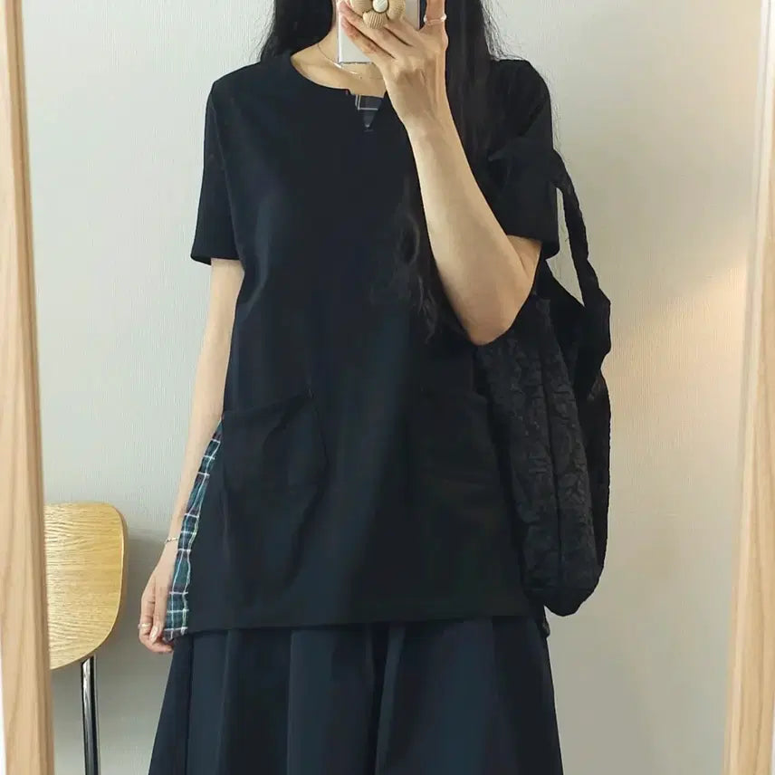 [BUNJANG] B.S Saddle Women's Check Short-Sleeve T-Shirt M6W3663 / (M)일본 B.S Saddle 여성 티셔츠 반팔 체크 M6W3663