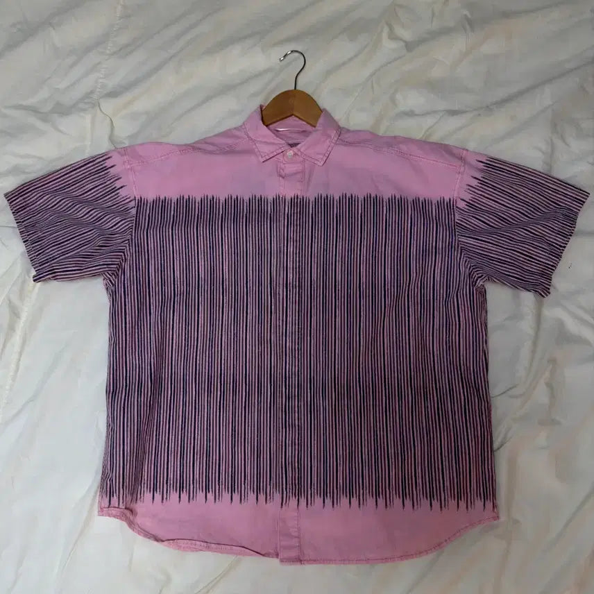 [BUNJANG] Cav Empt Pink Stripe Short Sleeve Shirt / CAV EMPT 카브엠트 핑크 스트라이프 숏슬리브 셔츠