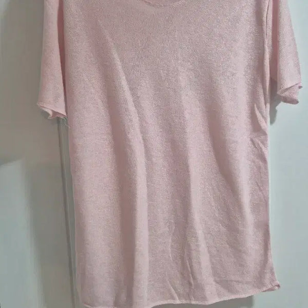 [BUNJANG] Pink V-Neck Knit T-Shirt / 분홍색 브이넥 니트 티셔츠