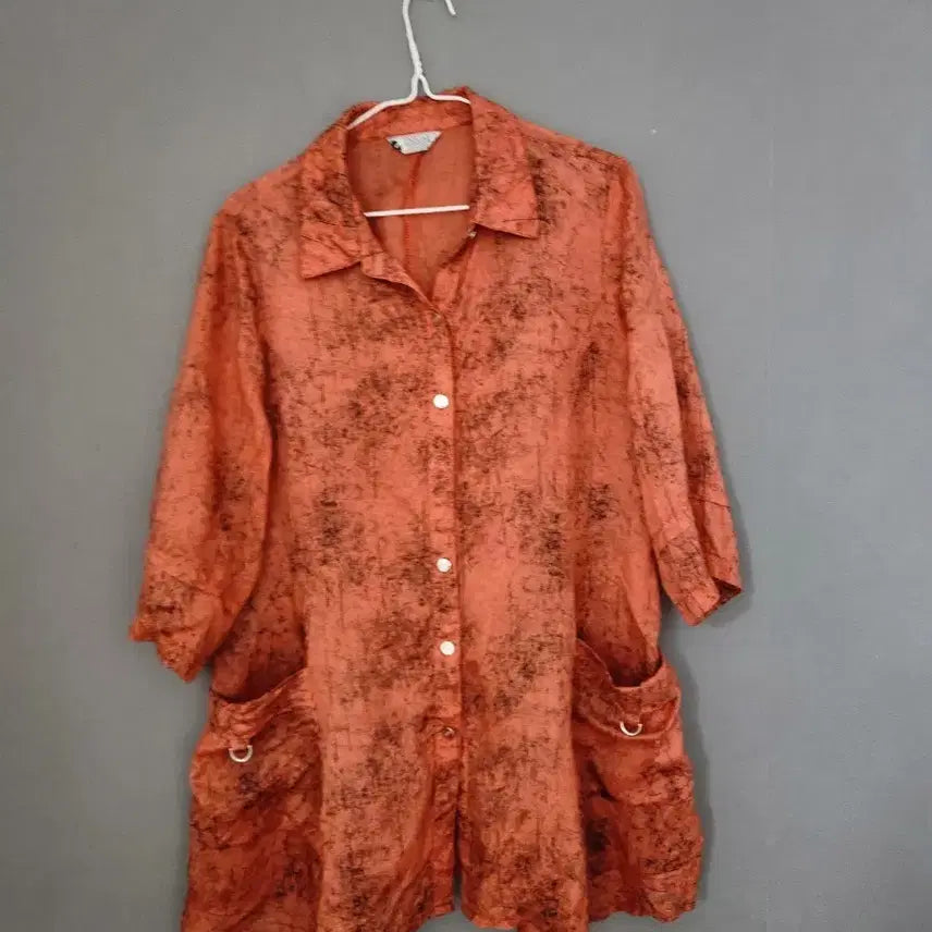 [BUNJANG] Wonje Boutique Rayon Orange Pattern Blouse / 인견 원제 부티크 오렌지 패턴 블라우스. L