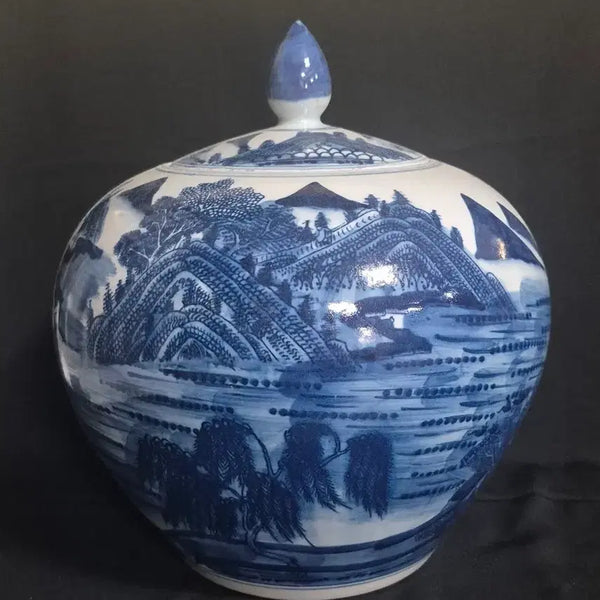 [BUNJANG] Blue-and-White Porcelain Tea Caddy with Landscape Painting / 청화 백자 부춘산도 풍경화 차호 차통 단지