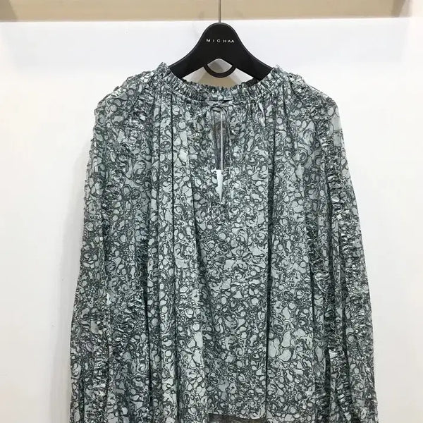 [BUNJANG] MICHAA Round Pattern Khaki Blouse (Free Size) / (새상품)미샤 라운드 패턴 카키 블라우스, 프리사이즈