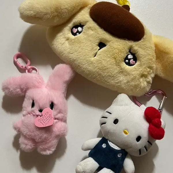 [BUNJANG] Sanrio Hello Kitty & Pompompurin Pouch Keyring Plush Set / 헬로키티 폼폼푸린파우치 키링 인형 정품