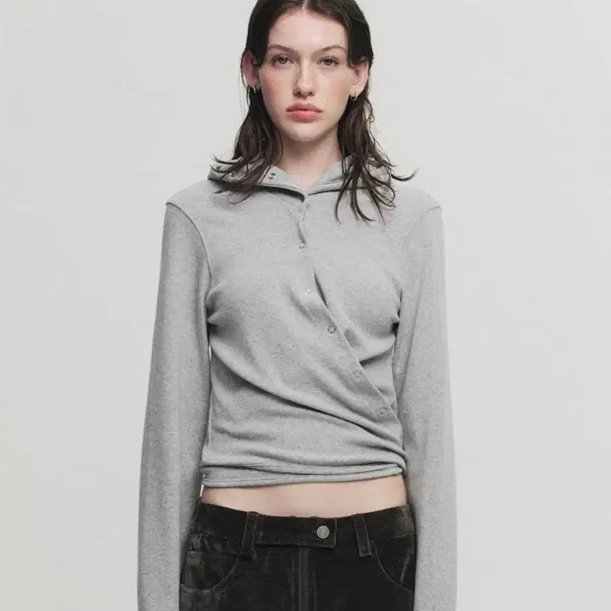 [BUNJANG] Seric Wrap Hood Cardigan Grey / 세릭 랩 후드 가디건 그레이