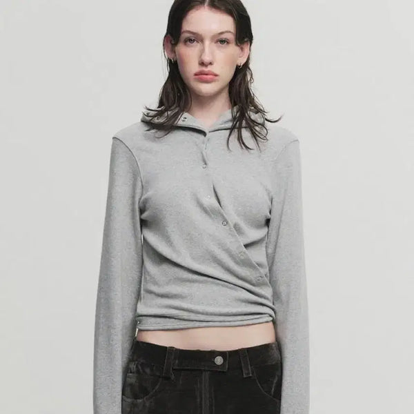 [BUNJANG] Seric Wrap Hood Cardigan Grey / 세릭 랩 후드 가디건 그레이