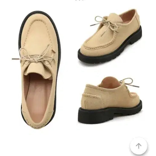 [BUNJANG] Salt & Chocolate Suede Loafers Beige Round Toe Chunky Heel Stitch Detail Women's Flats / 솔트앤초콜릿 스웨이드 로퍼 235 라운드 토 스티치 청키 로퍼