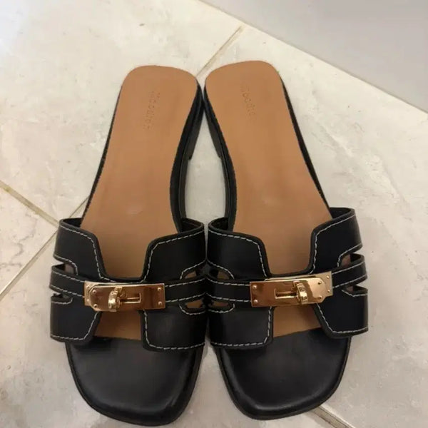 [BUNJANG] Women's H Buckle Slippers Black 230-235 / 여성 H버클 슬리퍼 블랙 230-235