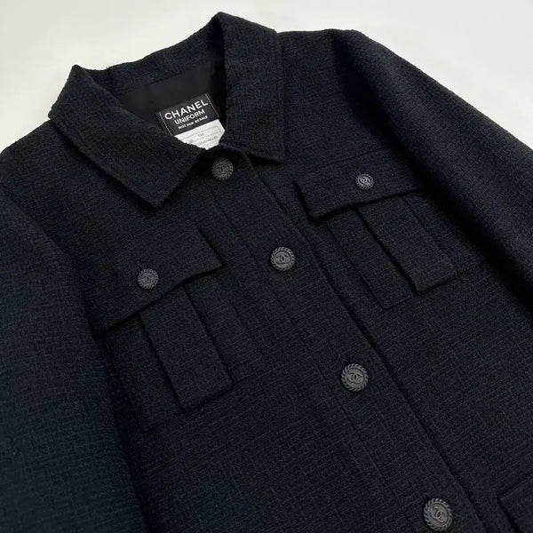 [BUNJANG] Chanel CC Button Logo Tweed Long Jacket Black / 샤넬 cc단추로고 트위드 롱자켓 38 블랙