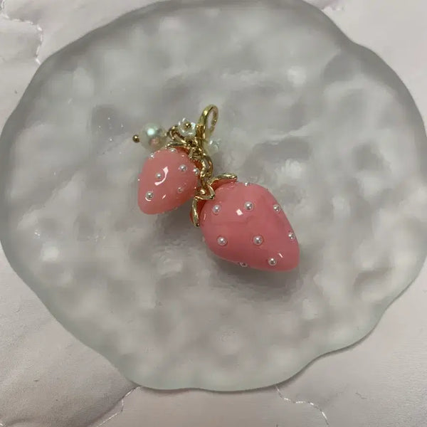 [BUNJANG] Pink Strawberry Charm Keychain with Pearl Accent / 핑크 딸기키링 딸기백참 진주딸기)새상품