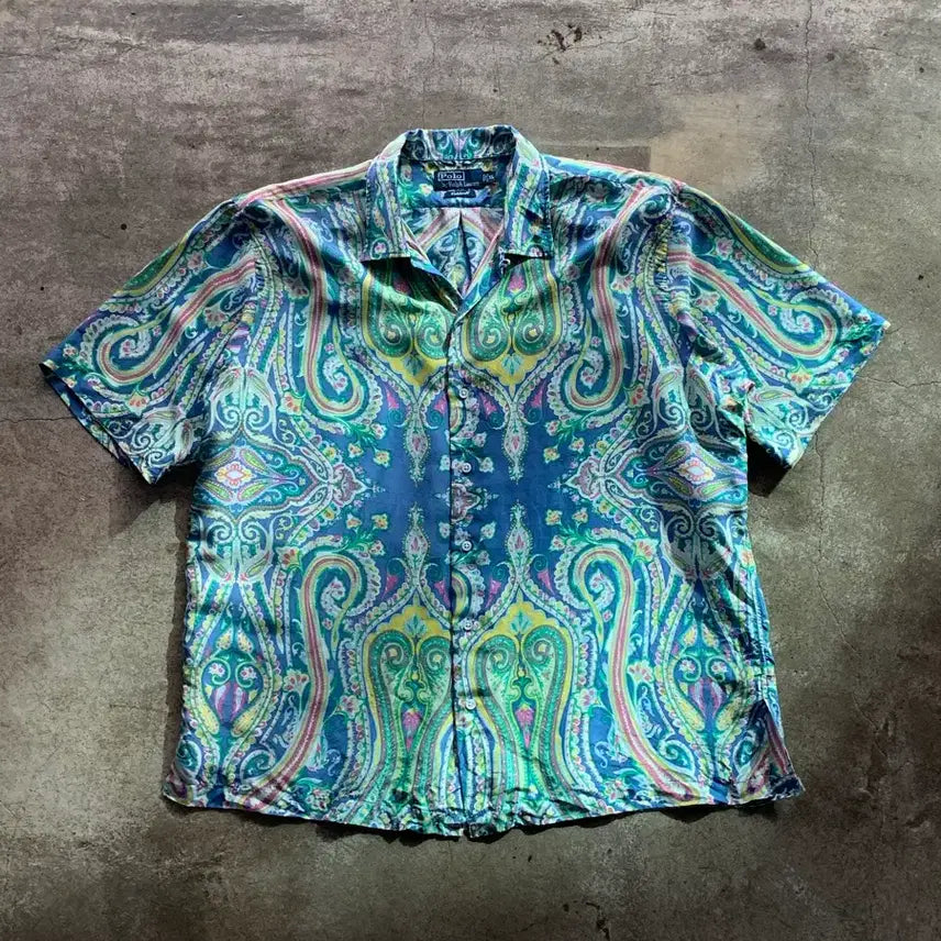 [BUNJANG] Polo Ralph Lauren Caldwell Paisley Silk Short Sleeve Shirt / 폴로 랄프로렌 페이즐리 루프칼라 실크 셔츠 CALDWELL