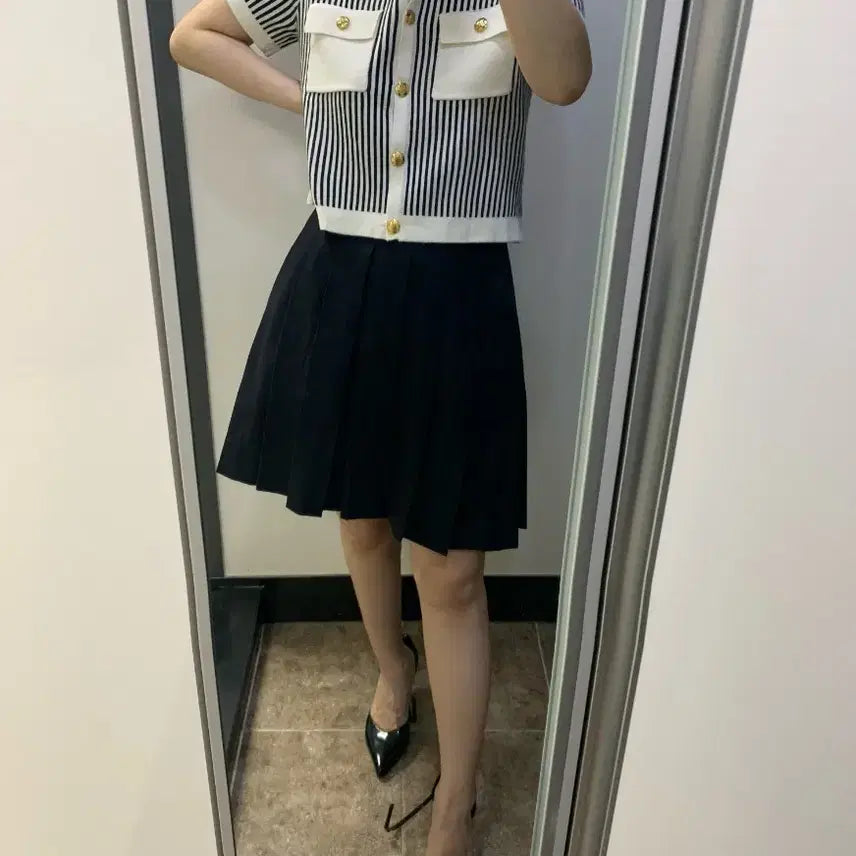 [BUNJANG] Navy Pleated High-Waist Skirt Size S / 네이비 플리츠 스커트 주름치마 S 하이웨스트스커트