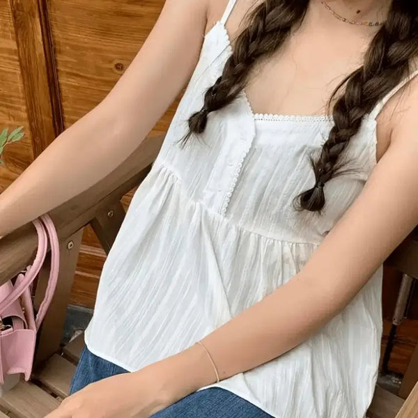 [BUNJANG] White Sleeveless Camisole Tank Top Blouse / 화이트 민소매 캐미솔 탱크탑 블라우스