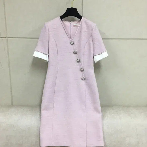 [BUNJANG] JIGOTT Pink Tweed Dress with Jewel Buttons / JIGOTT 지고트 정품 보석단추 핑크 트위드 원피스
