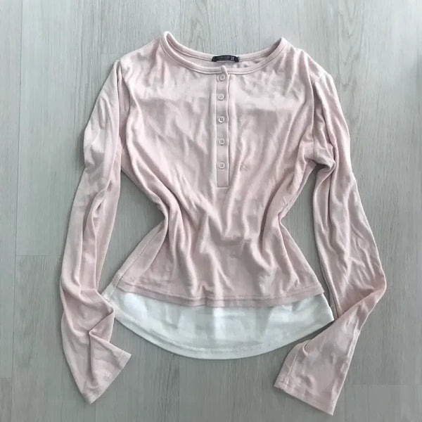 [BUNJANG] Layered T-Shirt / 베이비핑크 티셔츠 딱붙핏 레이어드 일체형 딸기우유