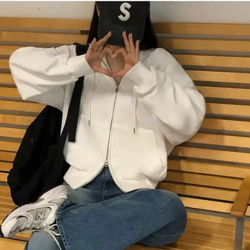[BUNJANG] Noah Loose Fit Two-Way Zip-Up Hoodie (White) / 노아 루즈핏 투웨이 후드집업 (화이트)