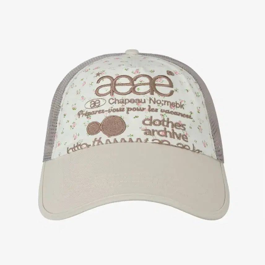 [BUNJANG] AEAE Logo Flower Mesh Cap White Beige / AEAE 에이이에이이 로고 플라워 메쉬캡 모자 화이트 베이지