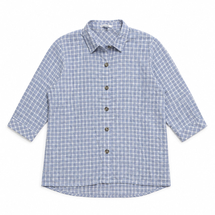 [BUNJANG] Smile Japanese Y2K Mori Girl Sky Blue 7/10 Sleeve Check Shirt Blouse / JPN 일본 빈티지 y2k 모리걸 스카이 블루 7부 체크 셔츠 블라우스