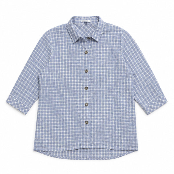 [BUNJANG] Smile Japanese Y2K Mori Girl Sky Blue 7/10 Sleeve Check Shirt Blouse / JPN 일본 빈티지 y2k 모리걸 스카이 블루 7부 체크 셔츠 블라우스