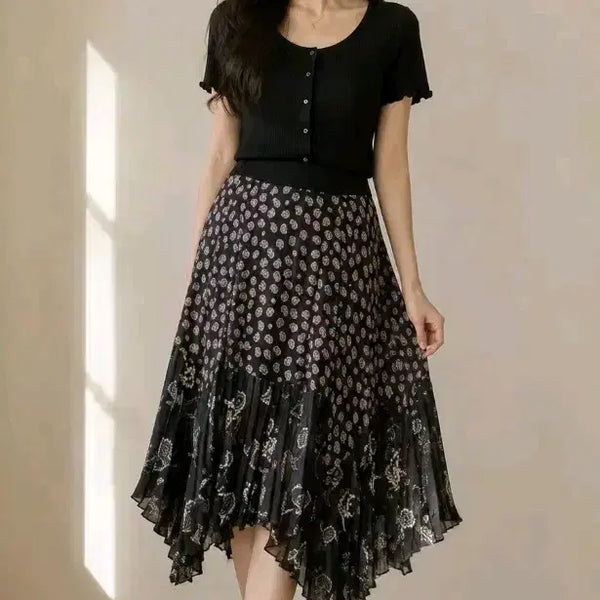 [BUNJANG] System Paisley Chiffon Pleated Skirt / 한섬 시스템 쉬폰  플리츠 밴딩 스커트 26~28