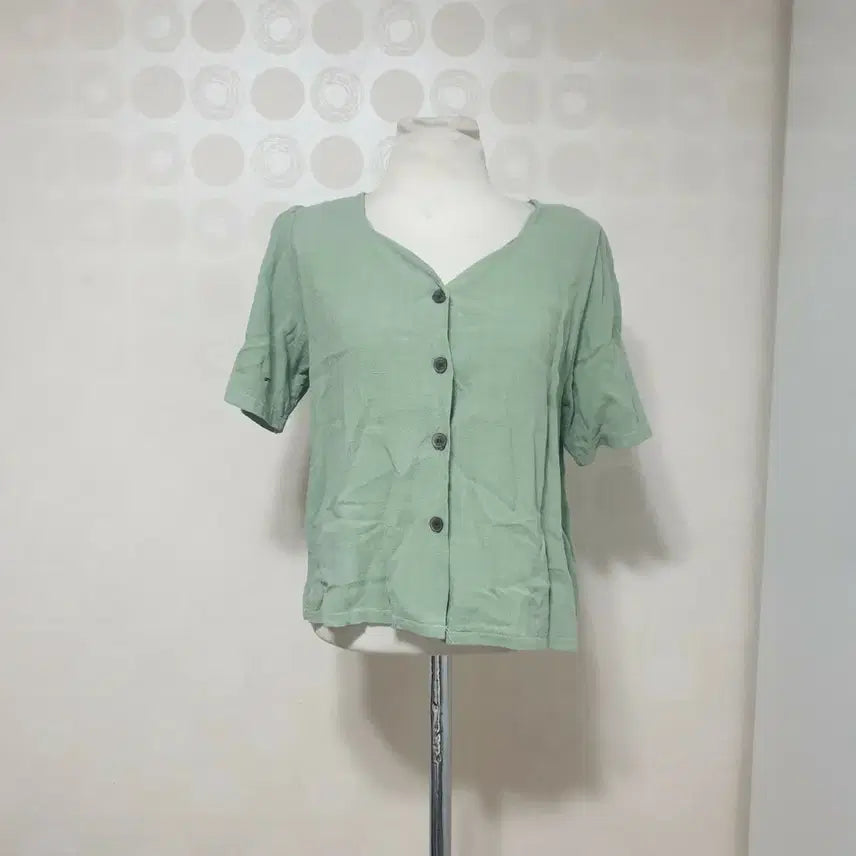 [BUNJANG] Mint Linen Blend Cropped Short Sleeve T-Shirt / 민트/린넨반팔티66/크롭반팔티66/반팔티66/티셔츠66