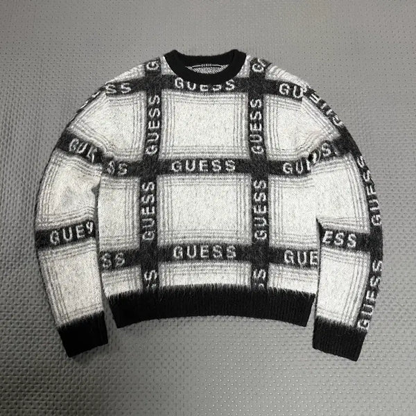[BUNJANG] Guess x Song Kang Hairy Check Sweater Black M / 게스 X 송강 헤어리 체크 스웨터 블랙 M