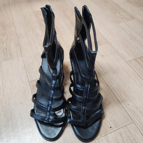 [BUNJANG] Black Gladiator Strap Heeled Sandals / 미착용 블랙 글래디에이터 스트랩 샌들 힐 230