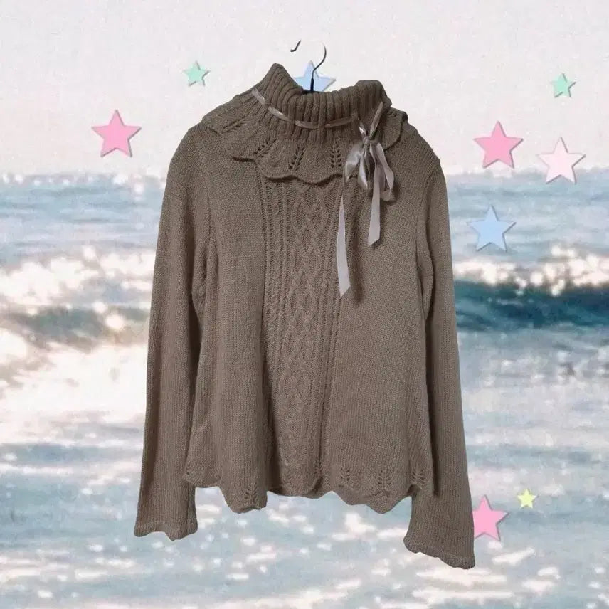 [BUNJANG] Axes Femme Ribbon High-Neck Knit Beige-Pink Japanese Vintage / axesfemme 액시즈팜 리본 베이지핑크 하이넥 니트 머리걸 일본빈티지