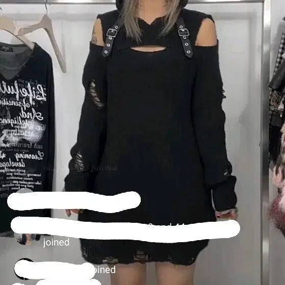 [BUNJANG] Ruca Distressed Hood Knit Dress / Ruca 데미지 후드 니트 원피스 고스룩 그룬지룩 펑크룩 고딕 갸루 로걀