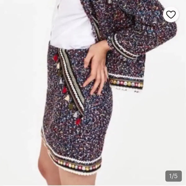 [BUNJANG] ZARA Tweed Tassel Mini Skirt / [신품급] 자라(ZARA) 트위드 테슬 미니 스커트 치마