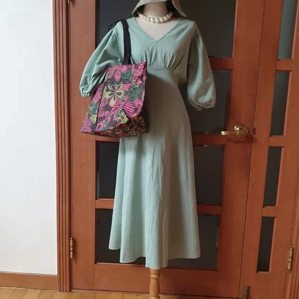 [BUNJANG] Benito Linen Blend Puff Sleeve Long Dress / (새제품)베니토 린넨혼방 퍼프소매 롱원피스