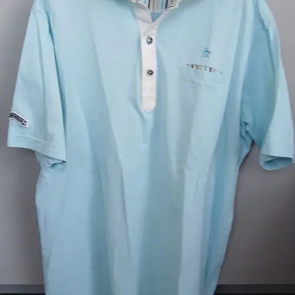 [BUNJANG] Munsingwear Men's 3L Pastel Blue Striped Collar Polo Shirt / 먼싱웨어 Munsingwear 3L 남성 pk셔츠