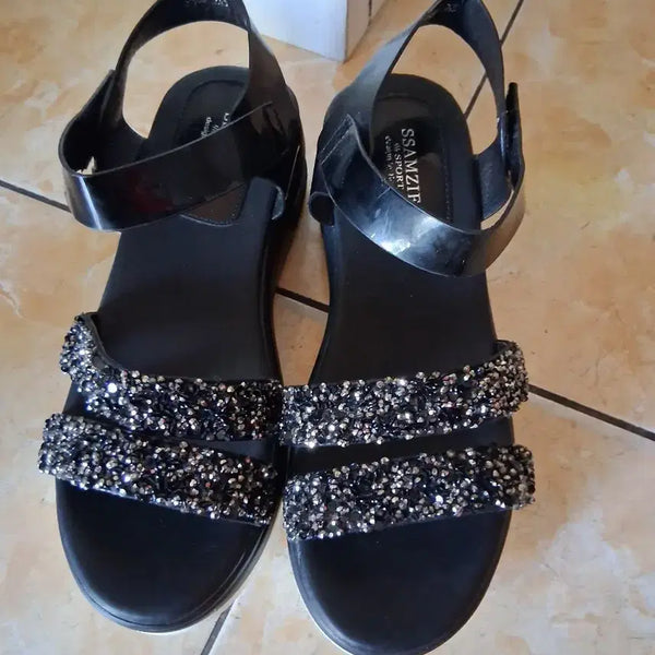[BUNJANG] Black Jewel Embellished Sandals / 샌들 블랙 큐빅 장식