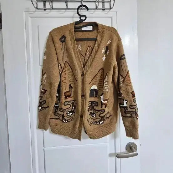 [BUNJANG] Open J Pattern Cardigan Brown / 오픈제이 패턴 가디건 브라운