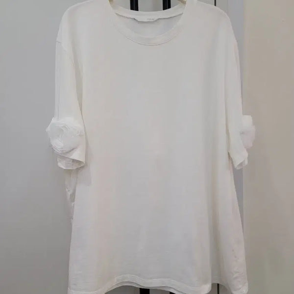 [BUNJANG] ZARA Rose Sleeve Short Sleeve T-Shirt XL Ivory / 자라 ZARA 장미 소매 반팔 티셔츠 XL 55~88