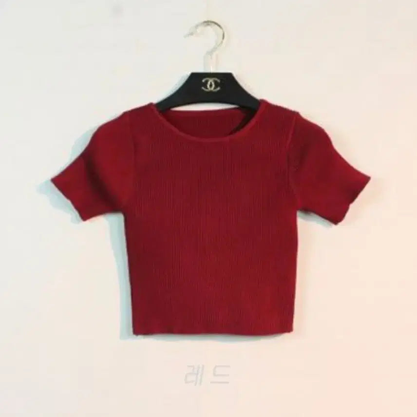 [BUNJANG] Red Wine Ribbed Cropped Mini T-Shirt / 레드와인 크롭 골지 미니 티셔츠