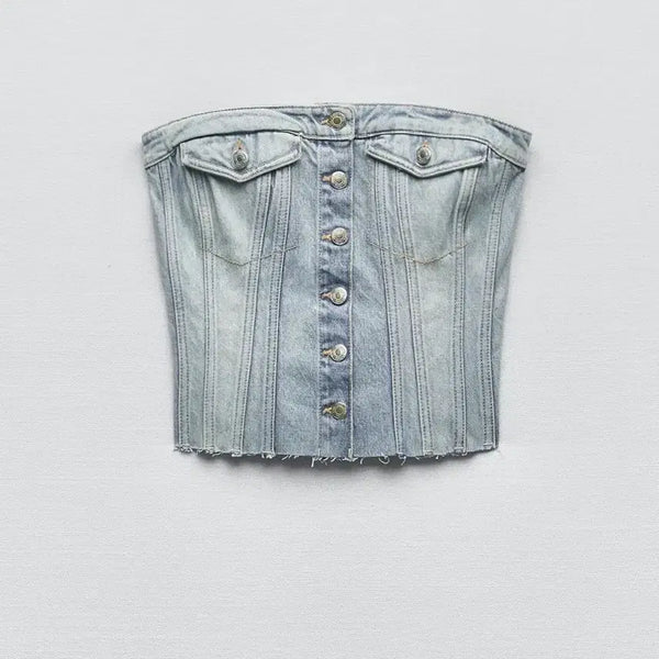 [BUNJANG] Zara Off-Shoulder Denim Top S / 자라 오프숄더 데님탑 s