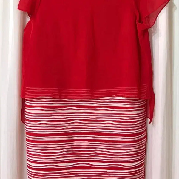 [BUNJANG] Petillonke Red Chiffon Stripe Dress / Petillonke 레드 쉬폰 스트라이프 원피스 S 거의새것
