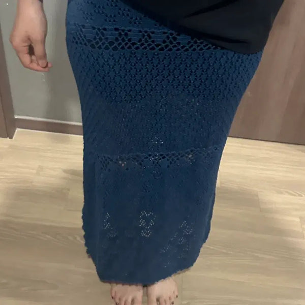 [BUNJANG] Women's Black Knit Long Skirt (Japan) - One Size (Fits 55-66) / 니트 롱 스커트 (일본제품) 밴딩 (55-66추천)