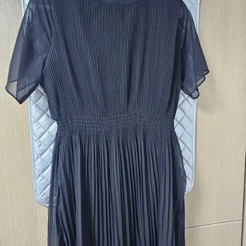 [BUNJANG] Women's Black Pleated Chiffon Dress, Short Sleeve, Size S / 여성 블랙 플리츠 쉬폰 원피스 s사이즈 반팔
