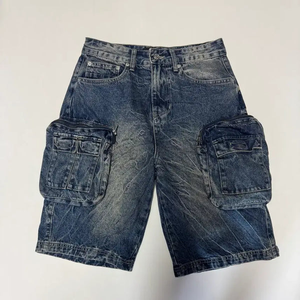 [BUNJANG] Smokeryz 2024 Big Pocket Vintage Washed Cargo Denim Shorts / 스모크라이즈 24년도 빅 포켓 빈티지 워싱 카고 데님 반바지 28