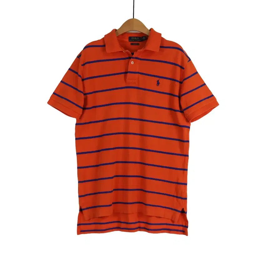 [BUNJANG] Polo Ralph Lauren Orange Stripe Short Sleeve Polo T-Shirt M / 폴로 랄프로렌 오렌지 스트라이프 카라티 반팔 PK티 M