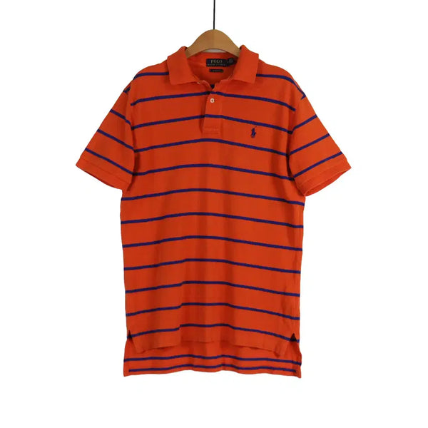 [BUNJANG] Polo Ralph Lauren Orange Stripe Short Sleeve Polo T-Shirt M / 폴로 랄프로렌 오렌지 스트라이프 카라티 반팔 PK티 M