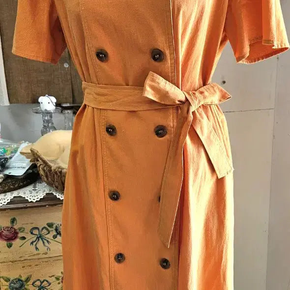 [BUNJANG] Plastic Island Linen/Ramie Orange Trench Dress / [새상품]린넨/마 오렌지 원피스(66~)