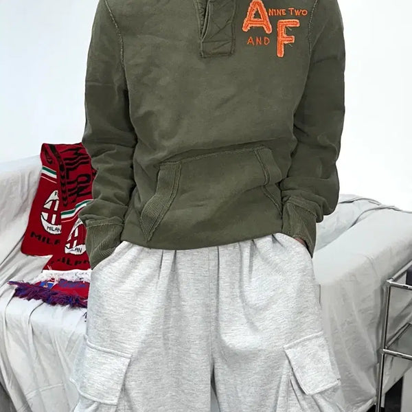 [BUNJANG] Abercrombie & Fitch Khaki Half-Button Knit L / 아베크롬비 카키 하프버튼 니트 L
