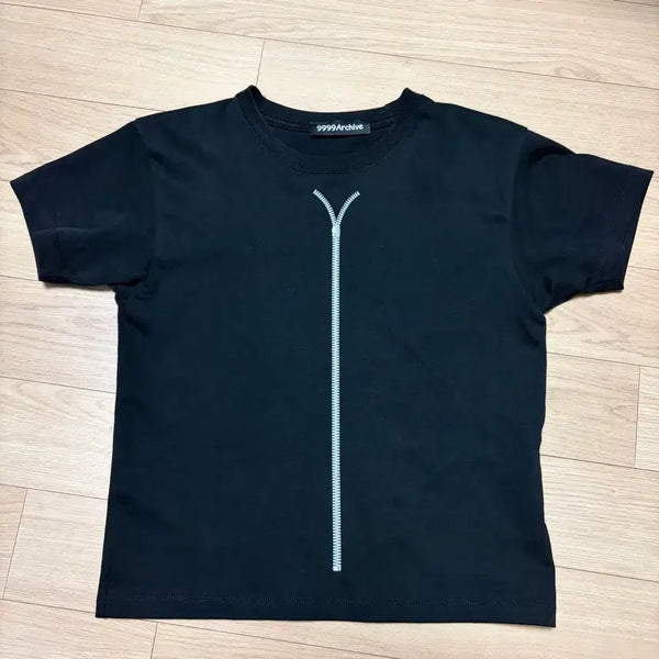 [BUNJANG] Black Semi-Crop Short Sleeve T-Shirt / 세미크롭 반팔티 검정 반팔티 크롭티