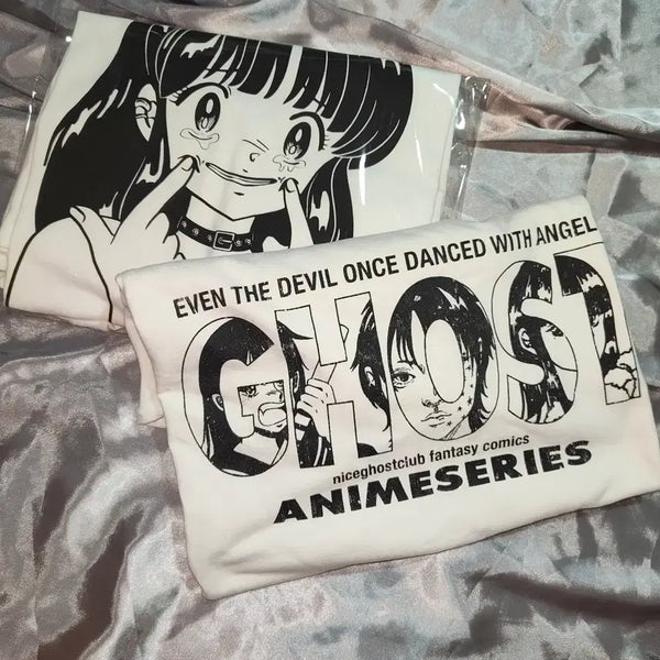 [BUNJANG] Nice Ghost Club Y2K Anime Print Short Sleeve T-Shirt (L) / [중고/택포] Y2K 무신사 나이스고스트클럽 애니메 프린팅 반팔티셔츠