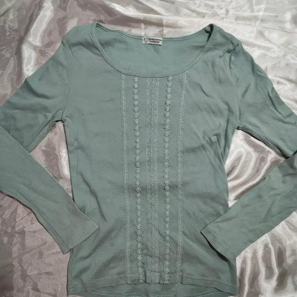 [BUNJANG] Afternoon Tea Wardrobe Bohemian Mori Girl Mint Floral Long Sleeve T-Shirt / [중고/택포] 모리룩 모리걸 보헤미안 히메갸루 민트 꽃 긴팔 티셔츠