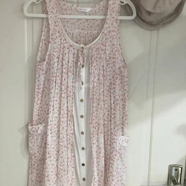 [BUNJANG] Vintage Pink Floral Print Wide Leg Trousers / 빈티지 핑크 잔꽃 바선생